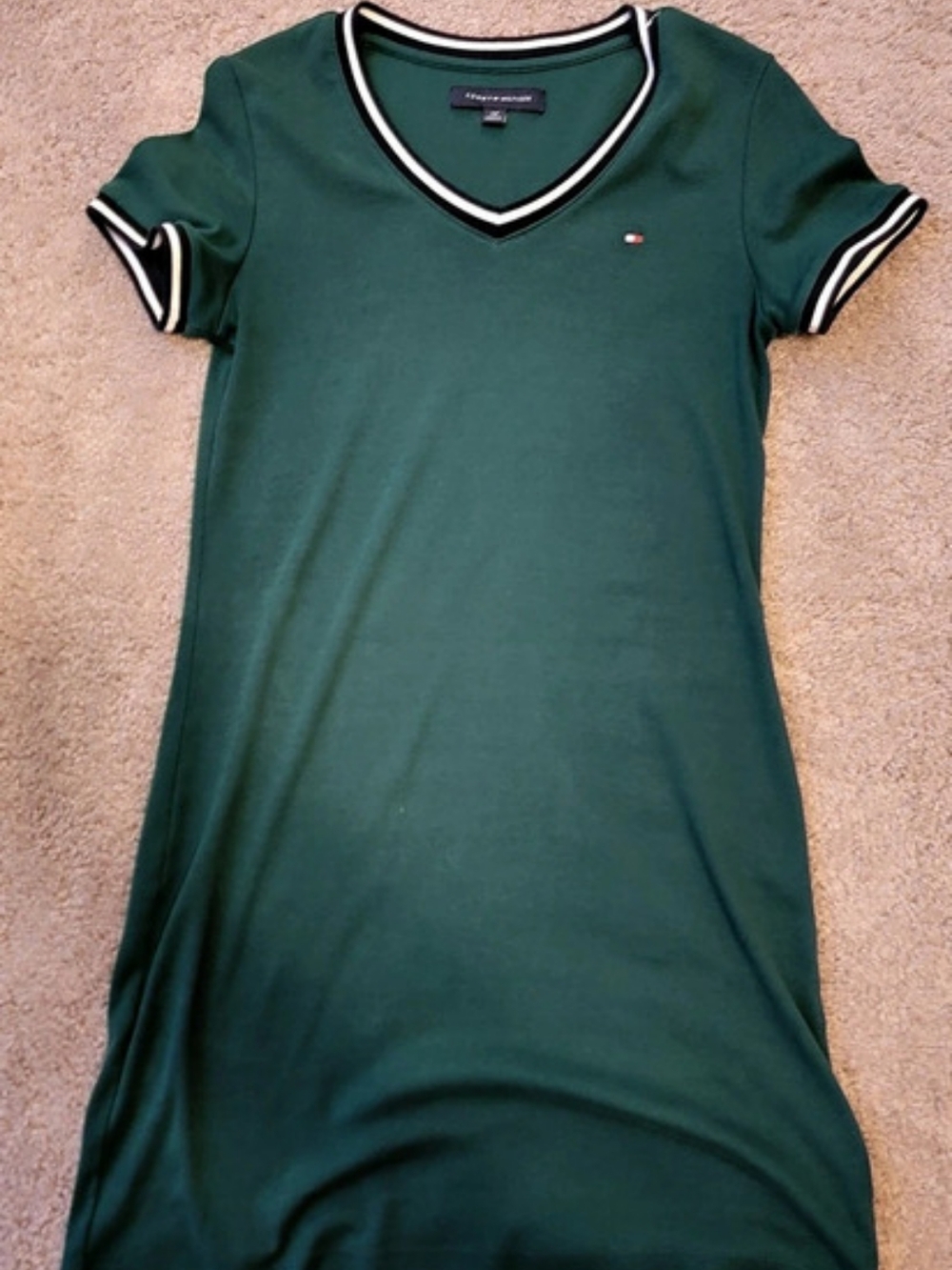 Tommy Hilfiger Ribbed Stripe V-Neck T-Shirt Dress Green XS